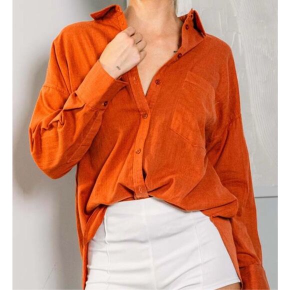 Rust Linen Shirt - Picture 1 of 6